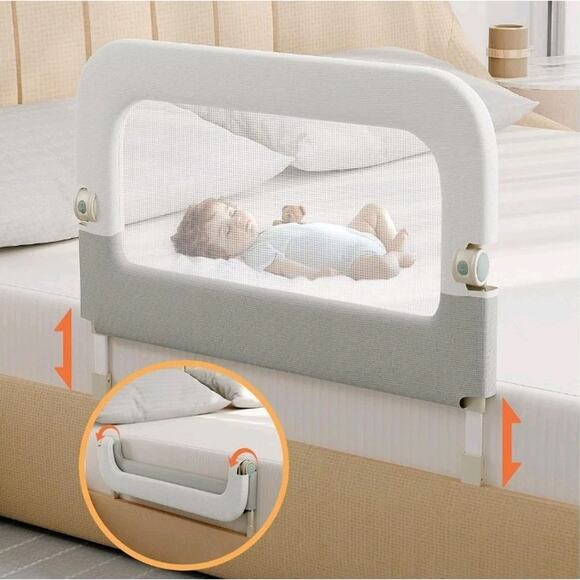 Omzer Bed Guard Rail for Toddlers 32" Fold up & Adjustable Heights Safety Rail - Picture 1 of 7